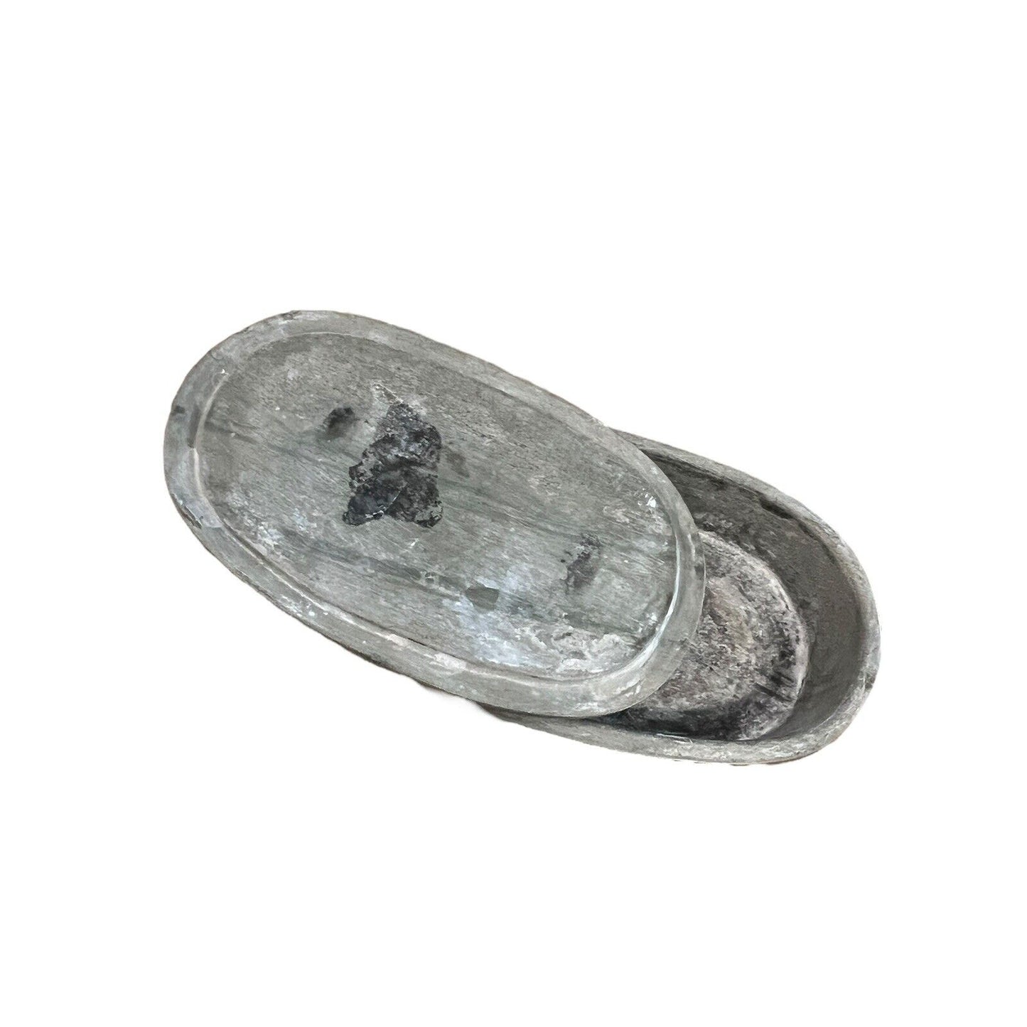 Carved Tree Gray Green Soapstone Lidded Trinket Box Smooth Haiti Soap Dish