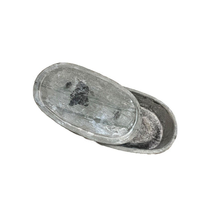 Carved Tree Gray Green Soapstone Lidded Trinket Box Smooth Haiti Soap Dish