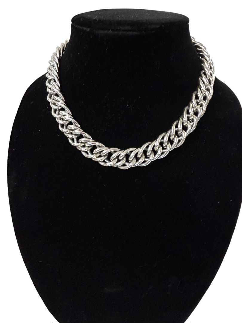 Silvertone Chunky Curb Chain 13-16" Necklace Lightweight Hook Closure