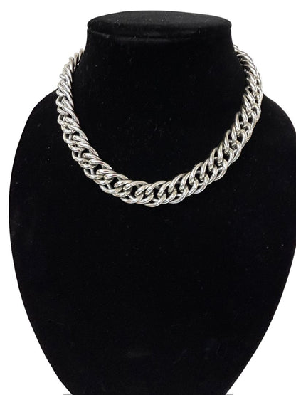 Silvertone Chunky Curb Chain 13-16" Necklace Lightweight Hook Closure