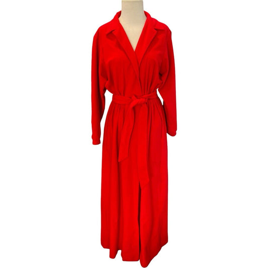 Vintage Bloomingdales Red Trench Style Robe Belt One Size Collared Shirt Style