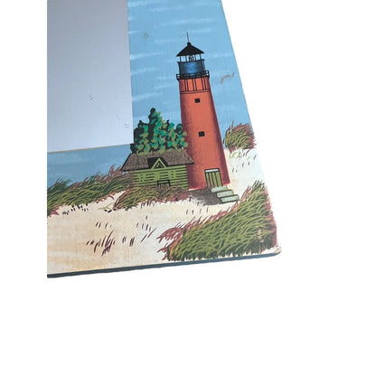 Hand Painted Wall Mirror Light House Wood Blue Handpainted Vintage 14” X 11”