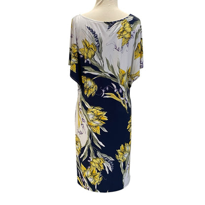 Size Small JM Collection Blue White Yellow Floral Studded Sheath Dress