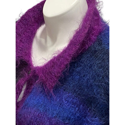 Vintage Handknit Mohair Wool Heather Designs Scotland Purple Blue Sweater Jacket