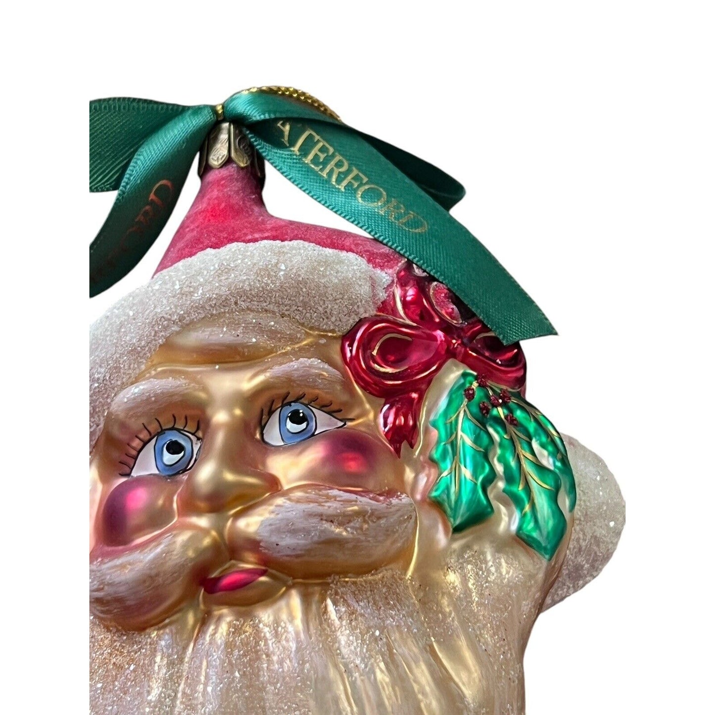 Waterford Christmas Santa Head Glass Ornament Hand Blown No Box Glitter