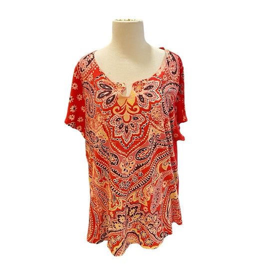 Size 2X Lucky Brand Boho Paisley Tunic Top Shirt Pullover Women’s Pinkish Red