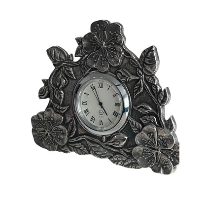 Vintage Lenox Kirk Stieff Pewter Quartz Clock Floral Poppy Desk Table Travel