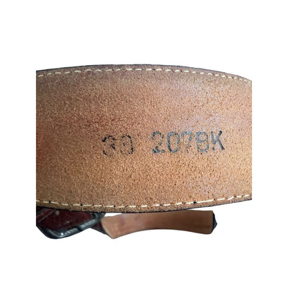 Vintage 1995 JUSTIN Western Black Brown Leather Belt Cowboy Silver Tone Buckle