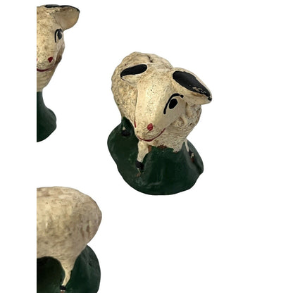 Vintage Sheep Nativity Christmas Clay Hand Painted Handmade Lot Of 4 Farm Rustic