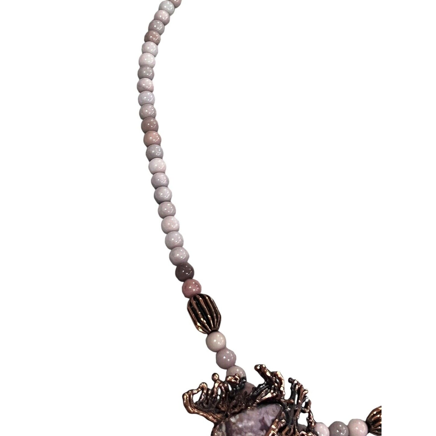 Artsy One Of A Kind Agate Geode Amber Bead Necklace Handmade Copper 24”