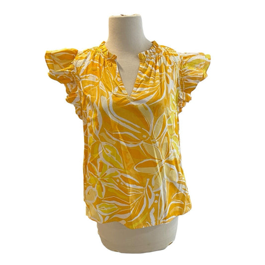 Small NWT Sugar Lips Sleeveless Floral Ruffled Shirt Top Blouse Yellow