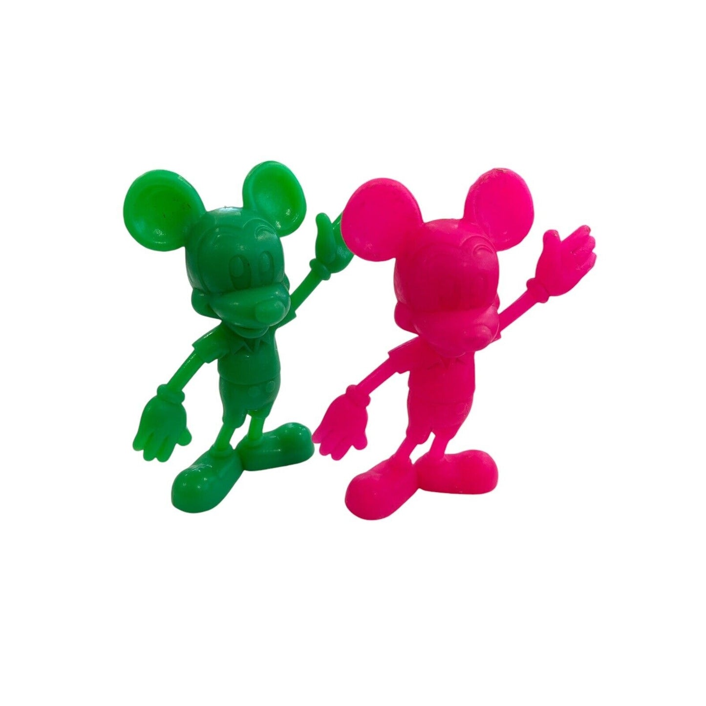 Vintage 1971 Marx Toys Neon Green Pink 6" Disney Mickey Mouse Figures Set Of 2