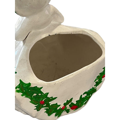 Vintage HOLLY GIRL Christmas Figurine Vase Large Planter 7x6x5 Handpainted