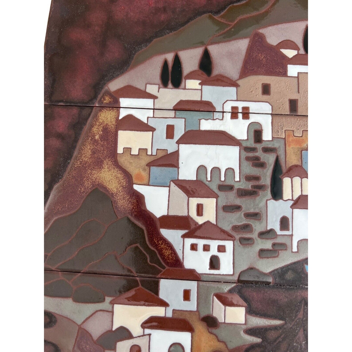 Angelos Tsakirakis Style Greek Framed Wall Art Tile Plaque Terracotta MCM Signed