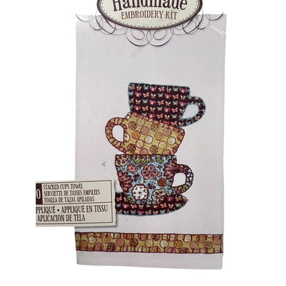 DIMENSIONS Fabric Applique Embroidery Kit Stacked Tea Cups Towel 18X27 72-73690