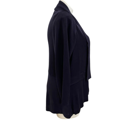 Exclusively Misook Blue Solid Belted Sweater Cardigan Textured Navy Pockets