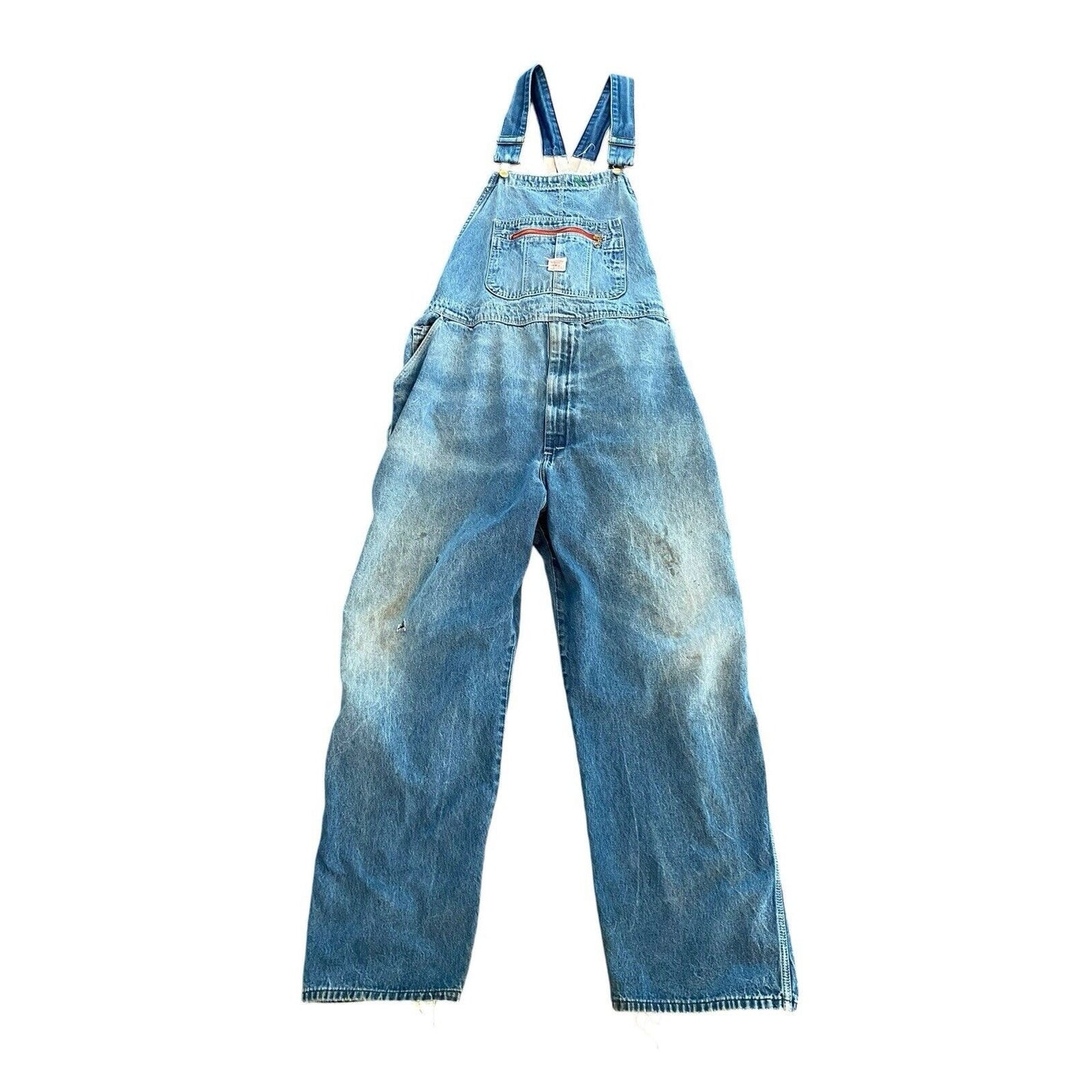 Vintage USA Pointer Low Back Bib Overalls Mens Distressed Worn 48 W 28 Inseam
