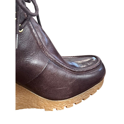 Size 7.5 Michael Kors Rory Wedge Booties Brown Leather Ankle Boots Lace Up