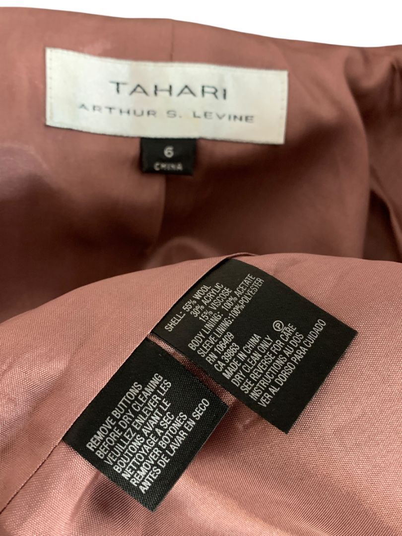 Size 6 Tahari Skirt Suit Jacket Tweed Lace Hem Black Pink Purple