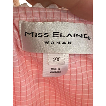 Miss Elaine Size 2X Cotton Check Short Sleeve Snap Front Robe Pink Granny Core