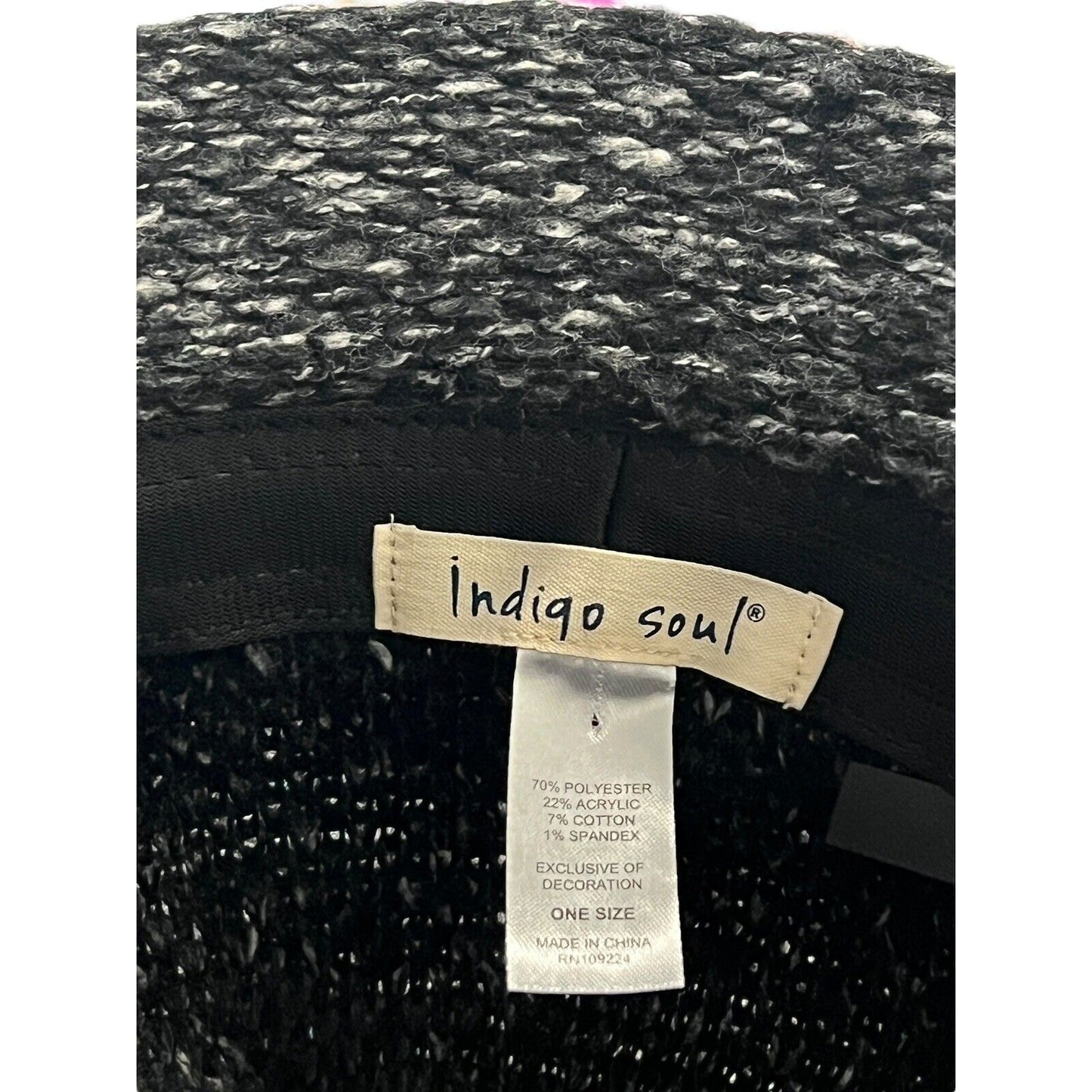Women's Black Gray Cloche Hat Indigo Soul One Size EUC