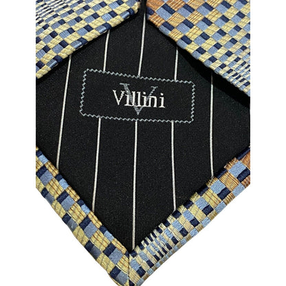 Roberto Villini Geometric Silk Designer Tie Gold Blue Brown EUC