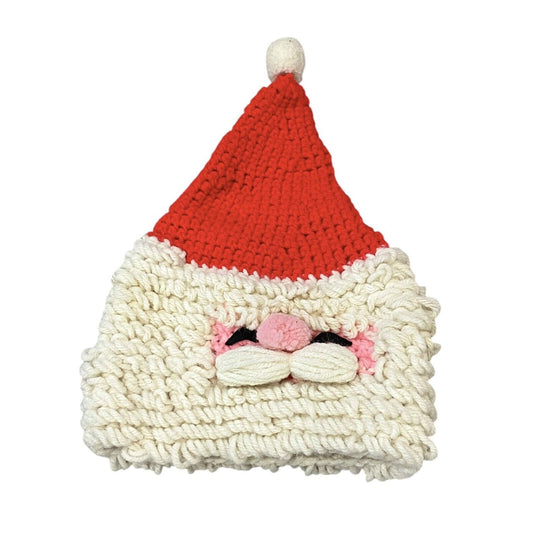 Kids Christmas Knitted Santa Beanie Hat Festive Holiday Party Vintage Handmade
