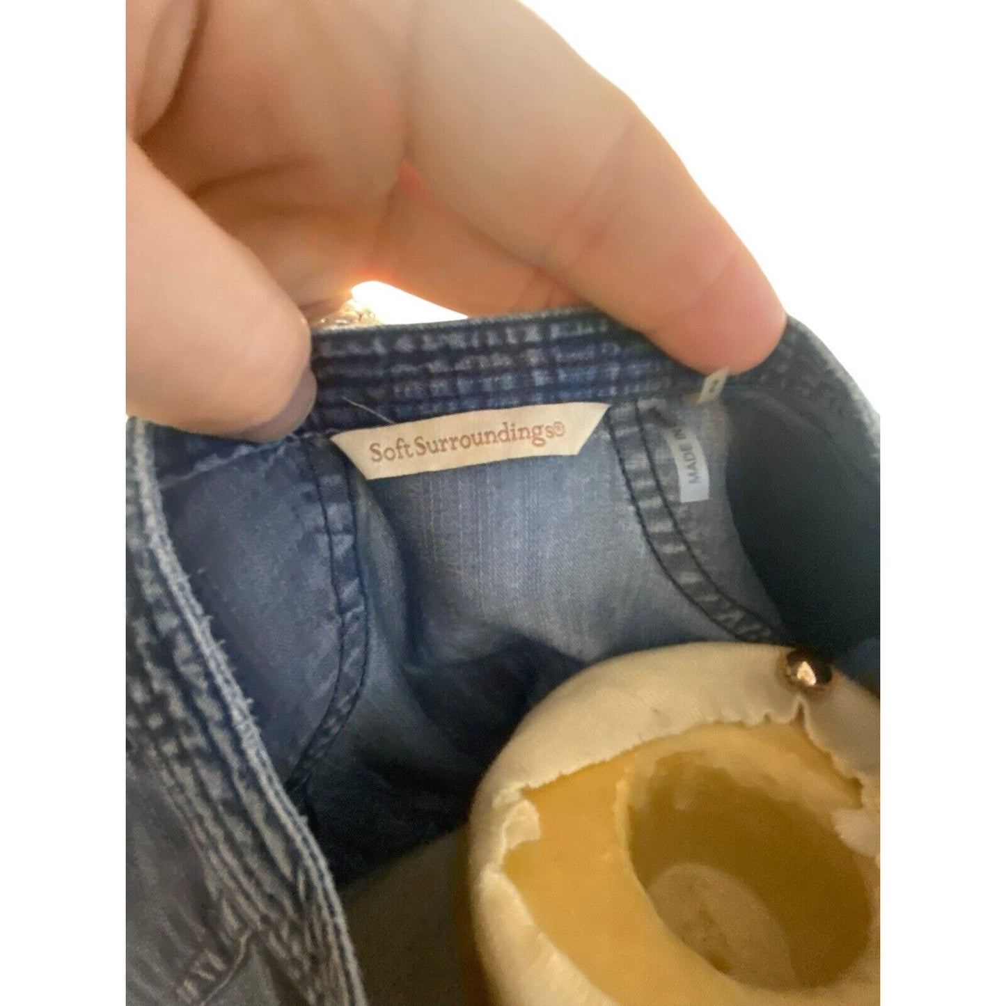 Size Small Soft Surroundings Denim Button Down Tunic Sleeve Lyocell Shirt