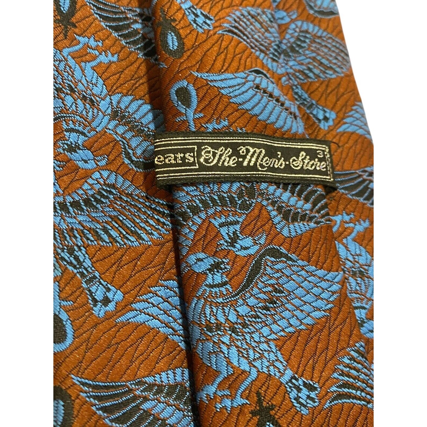 Vtg Sears Men's Store 60s 70s Polyester Tie Necktie Brown Blue Phoenix Bird
