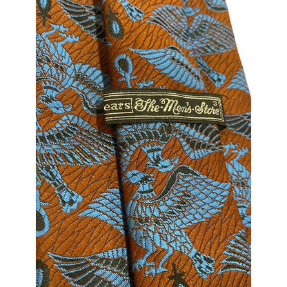 Vtg Sears Men's Store 60s 70s Polyester Tie Necktie Brown Blue Phoenix Bird