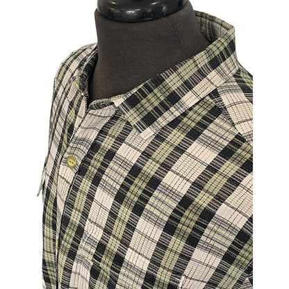 Large Tommy Bahama Button Up Shirt Mens Silk Short Sleeve Plaid Green Black Gray
