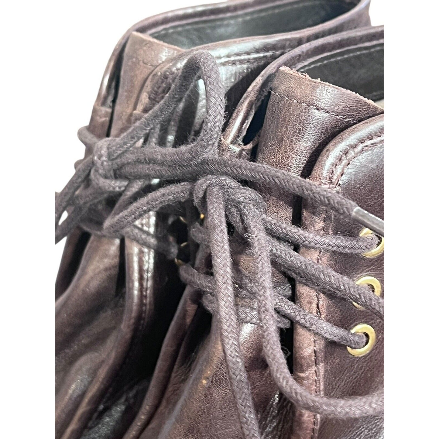 Size 7.5 Michael Kors Rory Wedge Booties Brown Leather Ankle Boots Lace Up