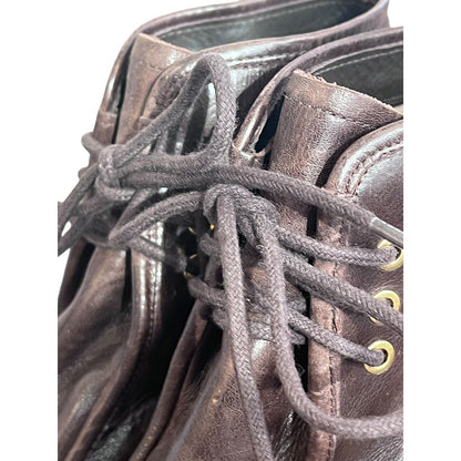 Size 7.5 Michael Kors Rory Wedge Booties Brown Leather Ankle Boots Lace Up