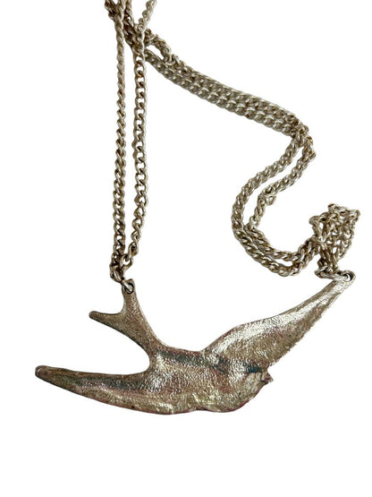 Silvertone Double Chain Necklace Bird in Flight 17.5"-20"