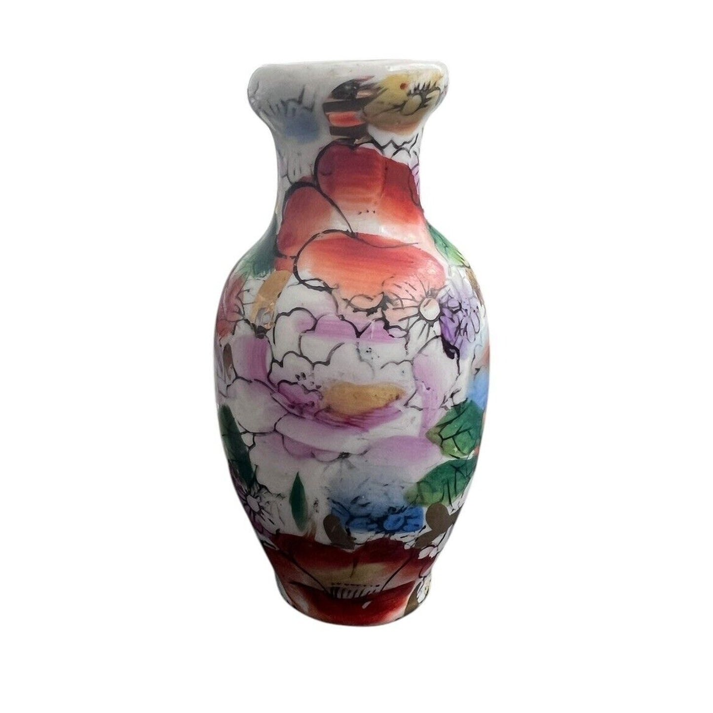 Chinese Floral Vase Gold Detail Porcelain Bud Asian 4” Vintage Hand Painted