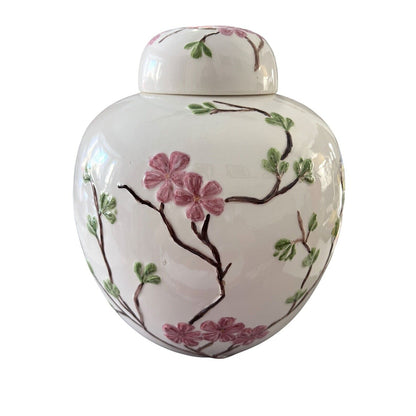 Vintage Dogwood Ginger Jar Hand Painted Large 9” High