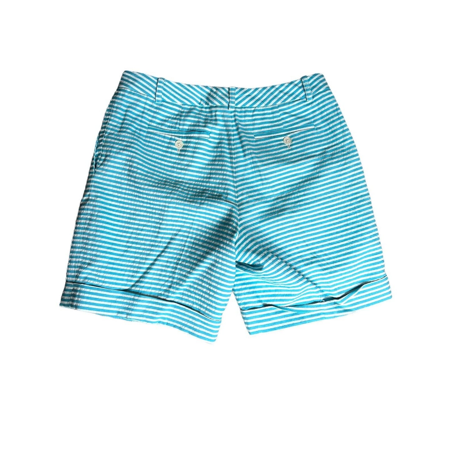 6 Brooks Brothers Womens Turquoise White Horizontal Striped Seersucker Shorts