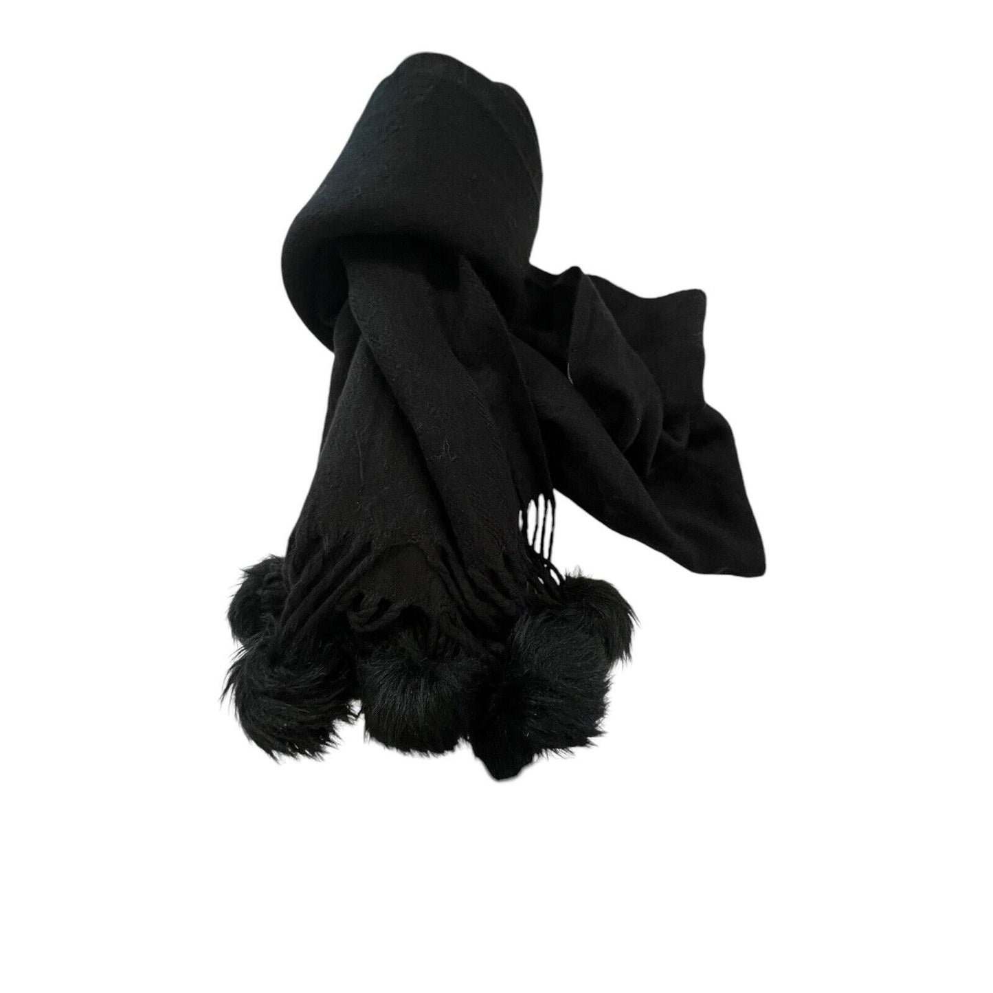 Chico Black Scarf Soft Pompoms Acrylic Large 24” Wide 72” Long