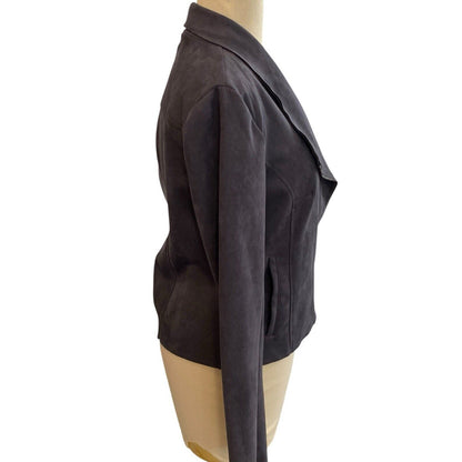 XS Philosophy Faux Leather Suede Asymmetrical Gray Zipper Jacket EUC