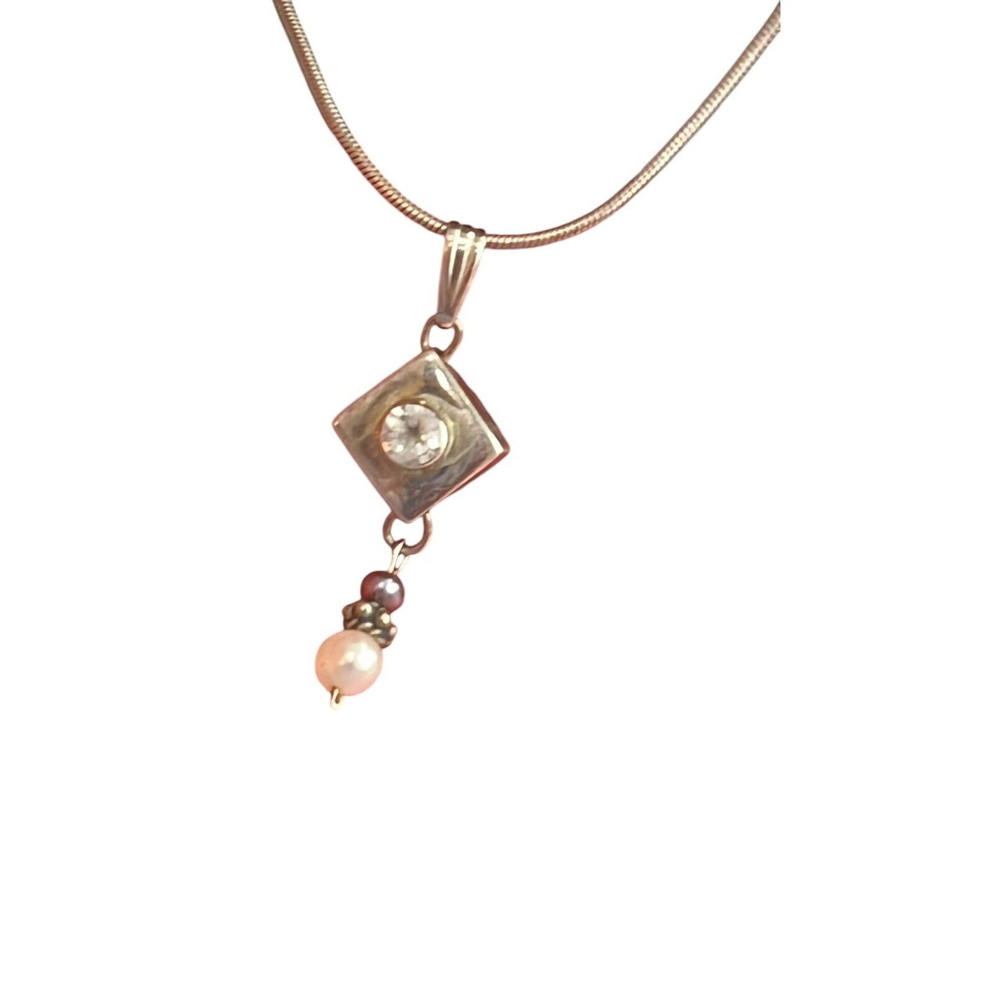 925 Sterling Silver CZ Pendant Necklace Dangle Earrings Set Faux Pearl