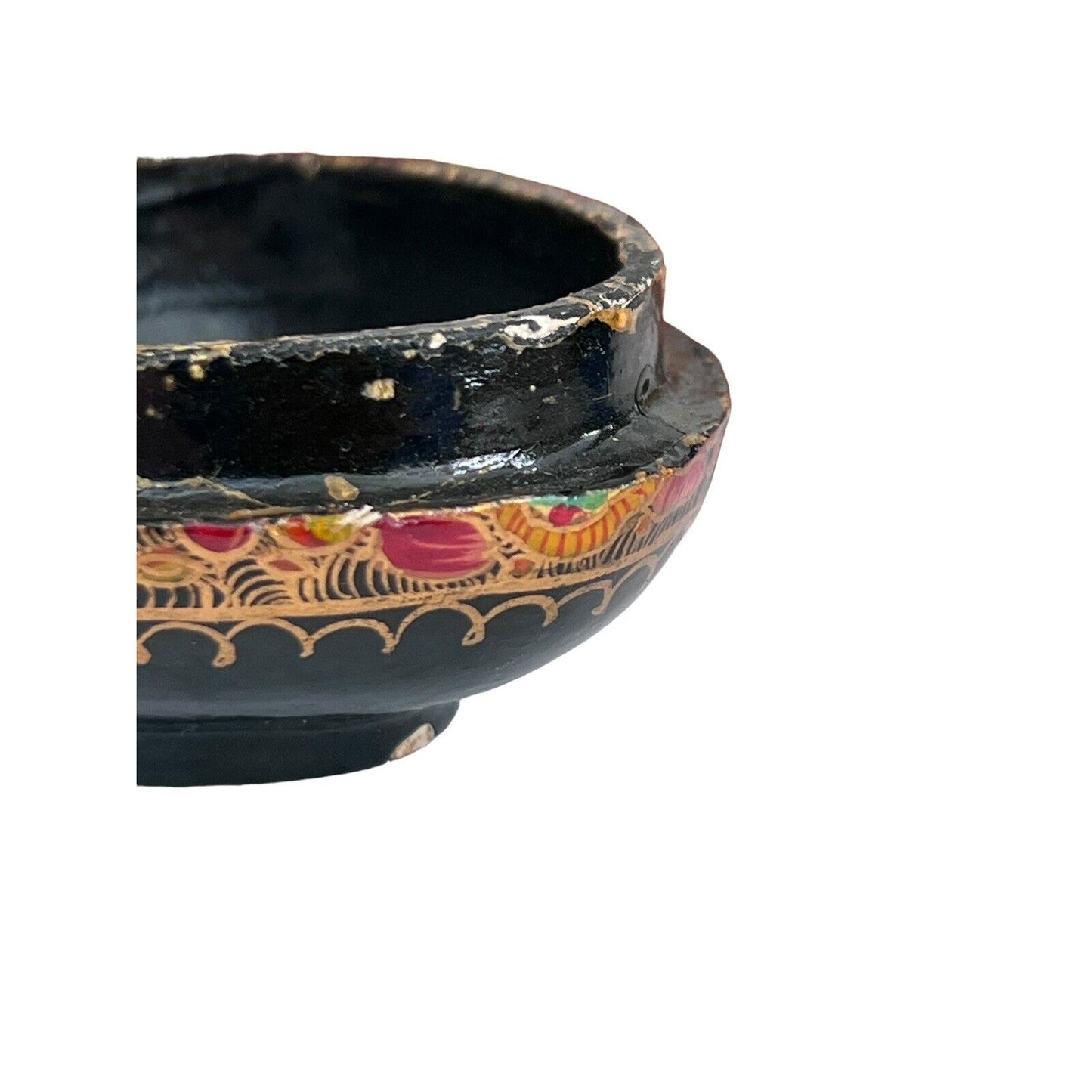 Floral Egg Kashmir India Boudoir Jewelry Ring Box Hand Painted Paper Mache Vtg