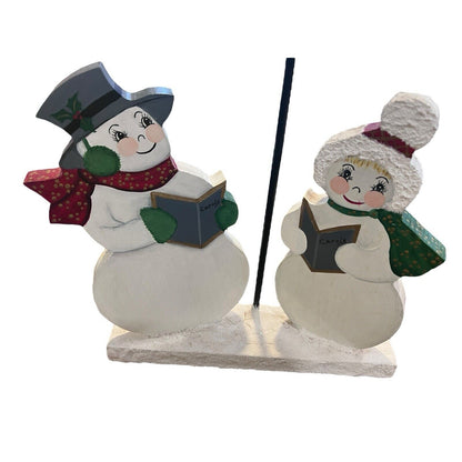 Christmas Decor Santa Snowman Woman Wooden Cut Out Hand Painted Folk Art Whimsy