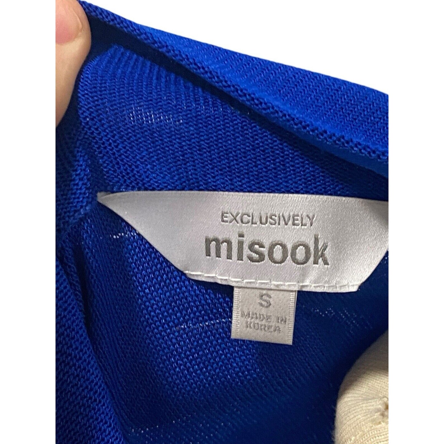 Small Exclusively Misook Blue Solid Open Front Sweater Cardigan Textured