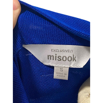 Small Exclusively Misook Blue Solid Open Front Sweater Cardigan Textured