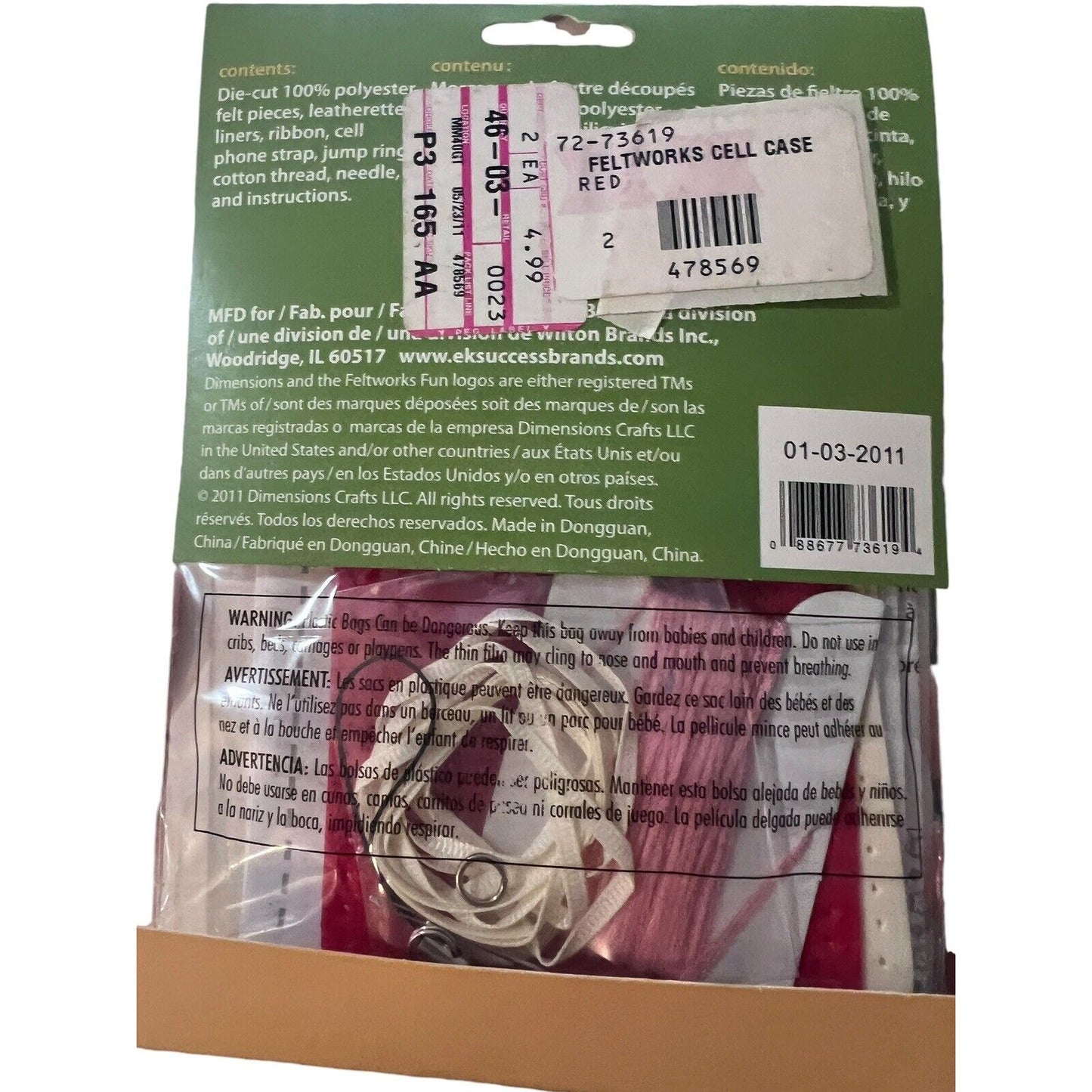 Dimensions Feltwork Fun Phone Case Cover Felt Embroidery Kit Kid Craft Red Flowe