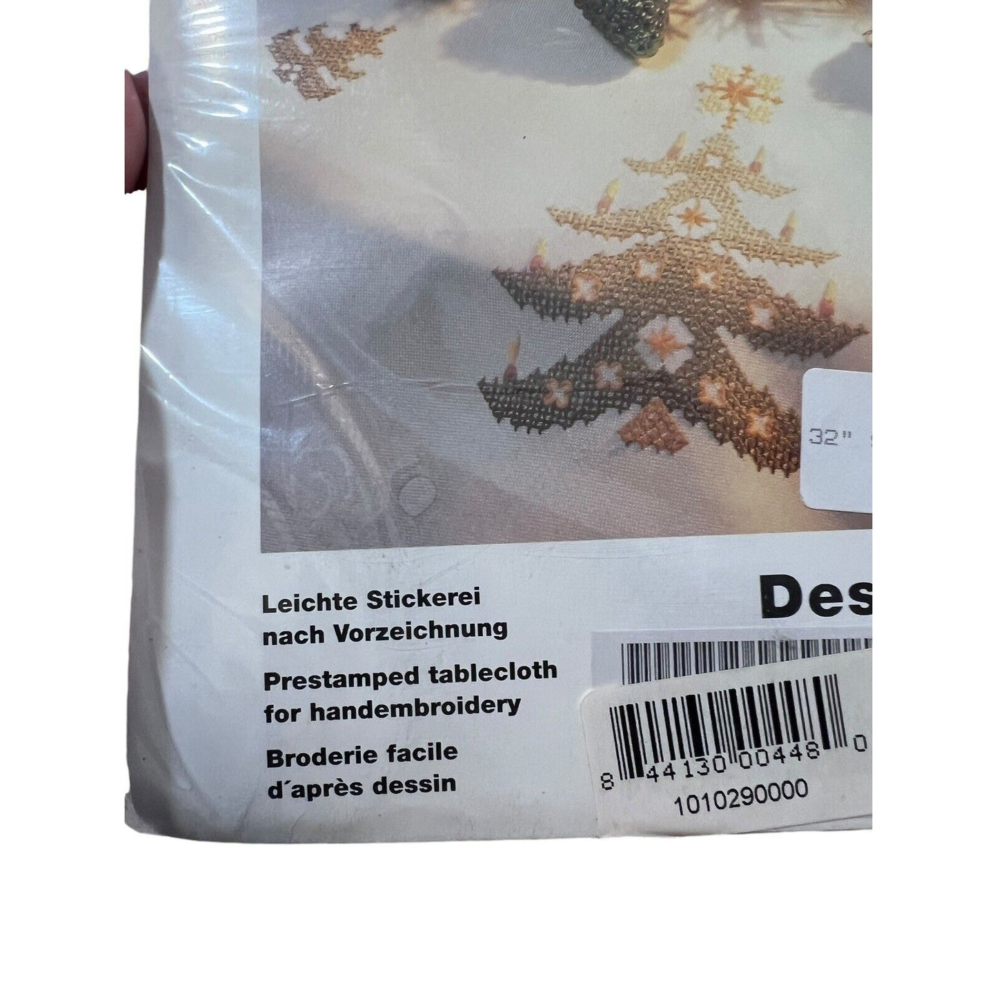 New Sarah Handarbeit Gold Star Christmas Tree Cross Stitch Tabletopper Kit 32” S