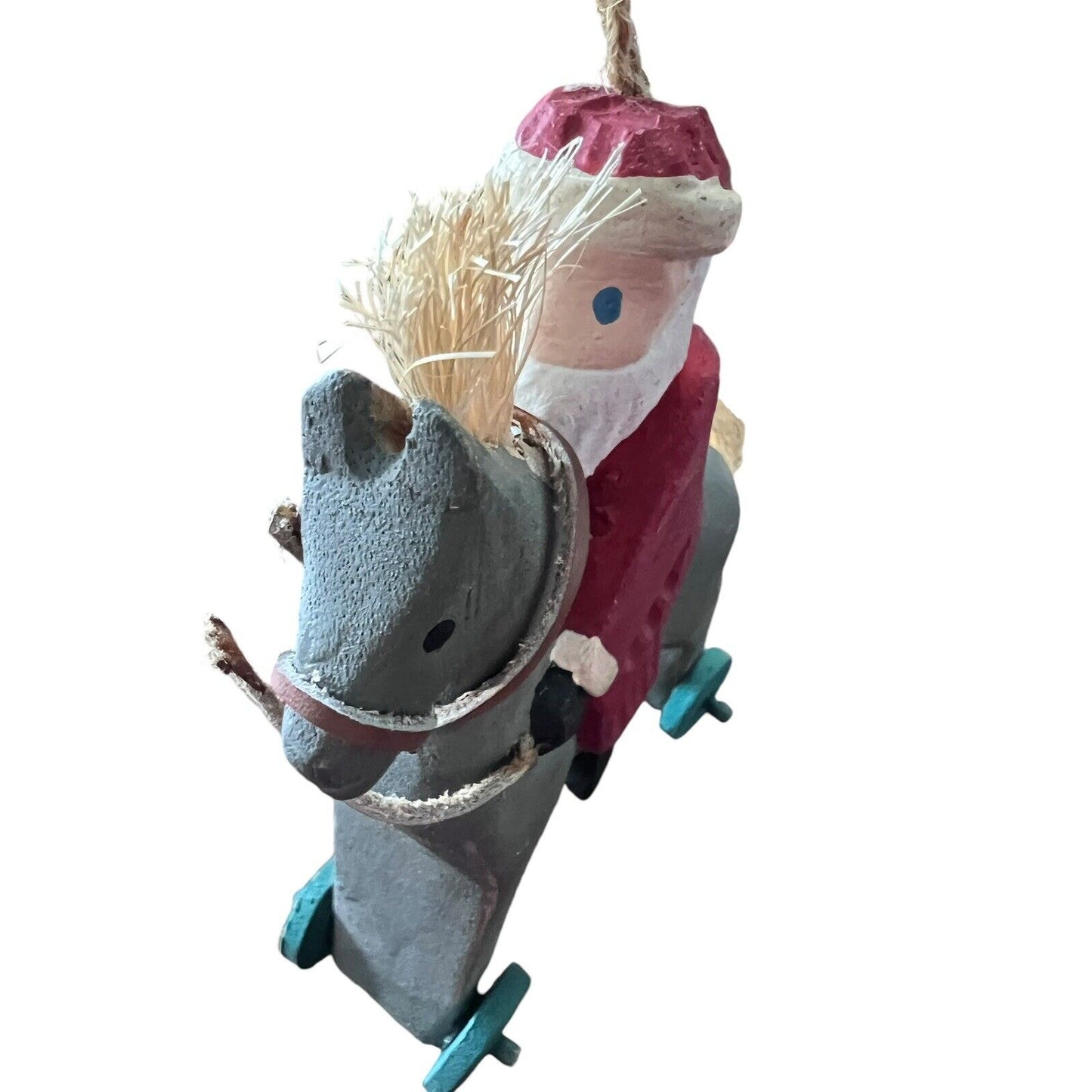 Santa Claus Rocking Horse Wooden Christmas Ornament Holiday Hand Painted