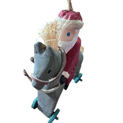 Santa Claus Rocking Horse Wooden Christmas Ornament Holiday Hand Painted