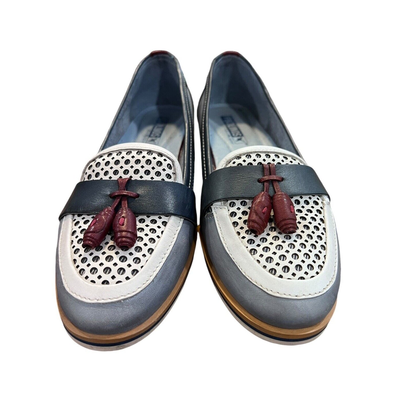Size 6.5 7 (37) Women's Pikolinos Henares Loafer Blue Cream Tassel EUC