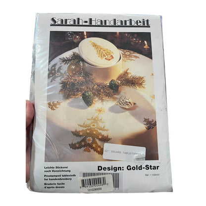 New Sarah Handarbeit Gold Star Christmas Tree Cross Stitch Tabletopper Kit 32” S